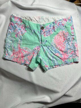 Lilly Pulitzer Callahan Sea Life‎ Corduroy Shorts Green Pink Sz 4